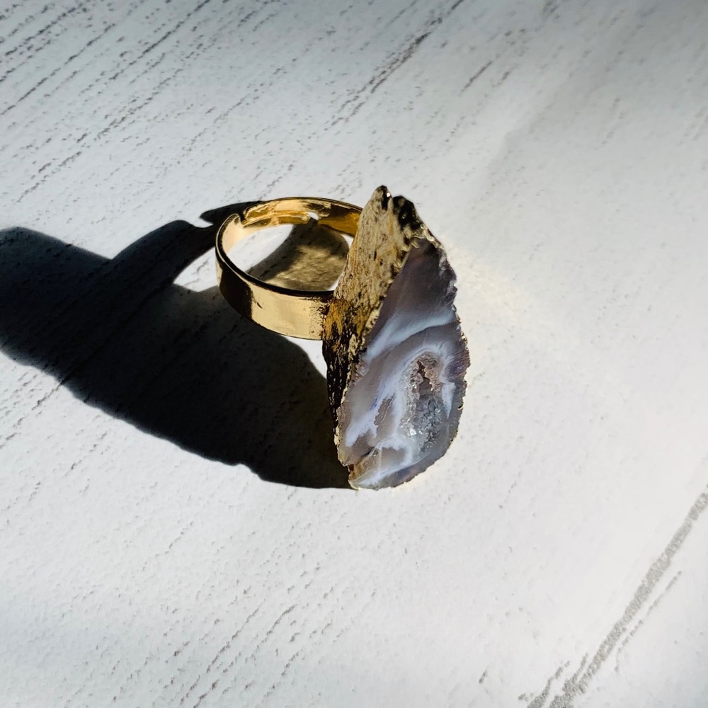 Natural stone Quartz resizable ring